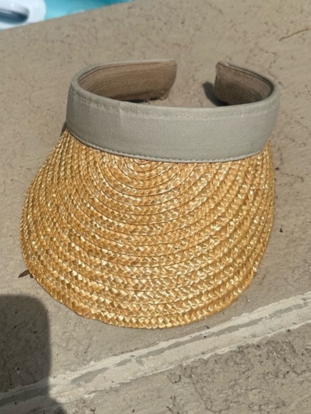 Women's Natural Straw Visor with Beige Fabric Band